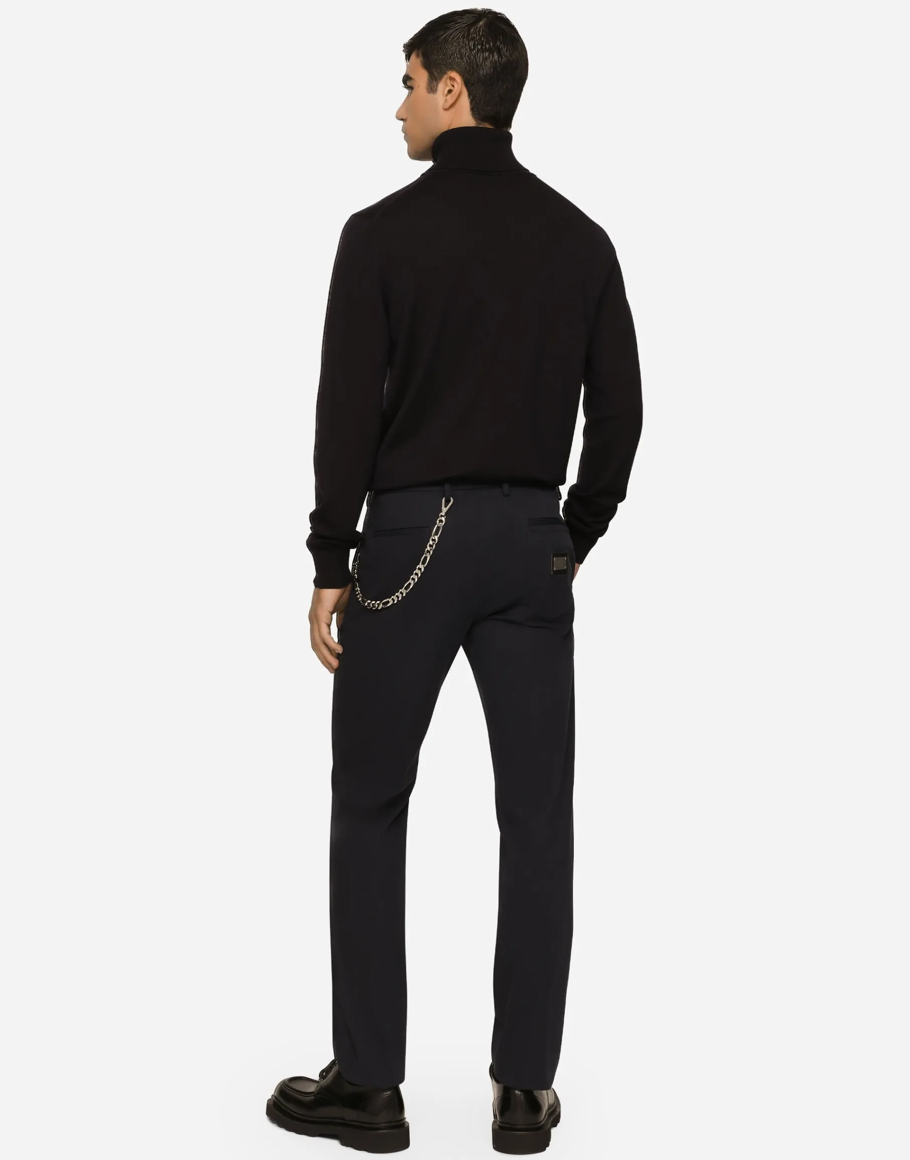 Wool turtle-neck sweater with branded tag
