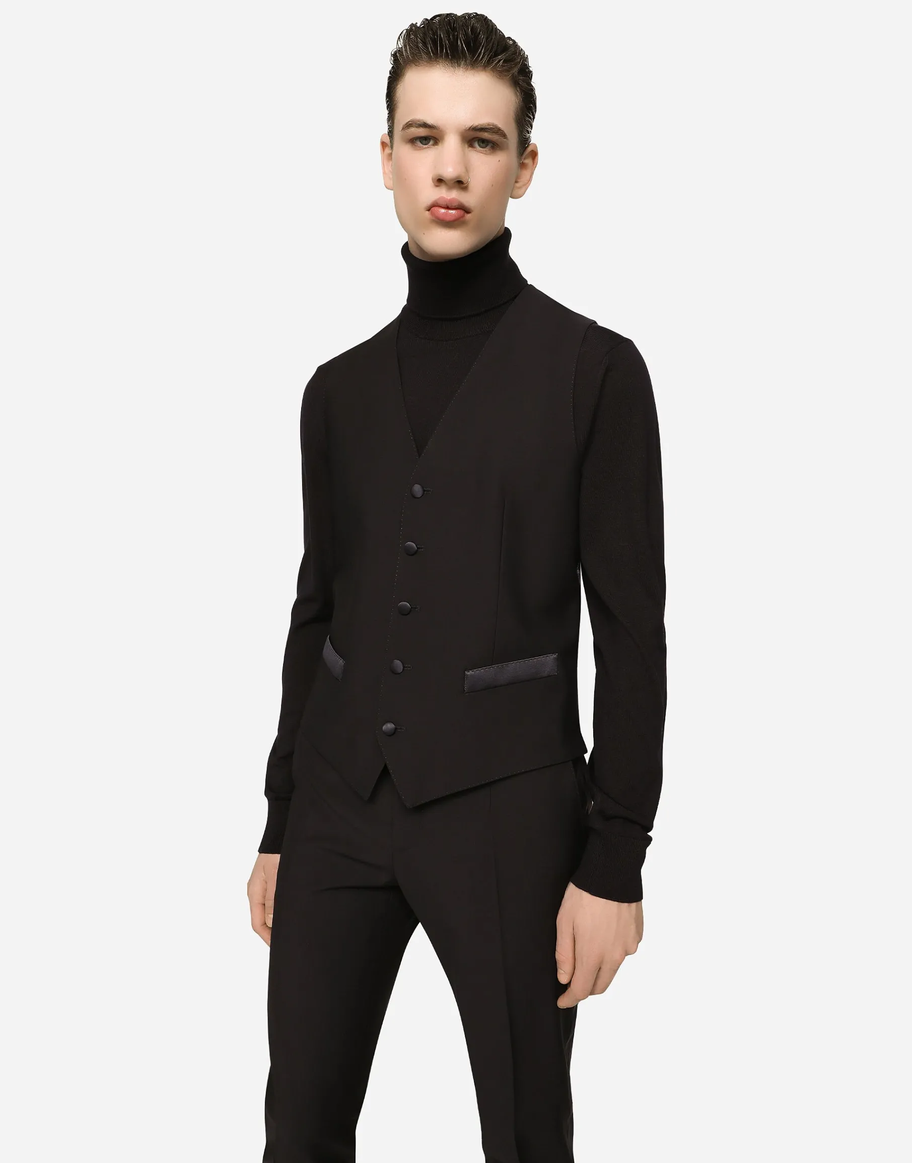 Wool turtle-neck sweater with branded tag