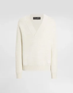 Wool V-neck sweater with DG embroidery