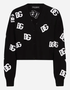 Wool V-neck sweater with DG logo inlay