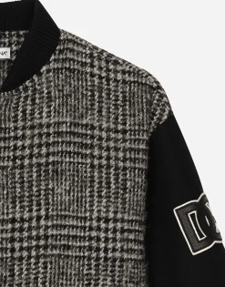 Wool-blend glen plaid bomber jacket