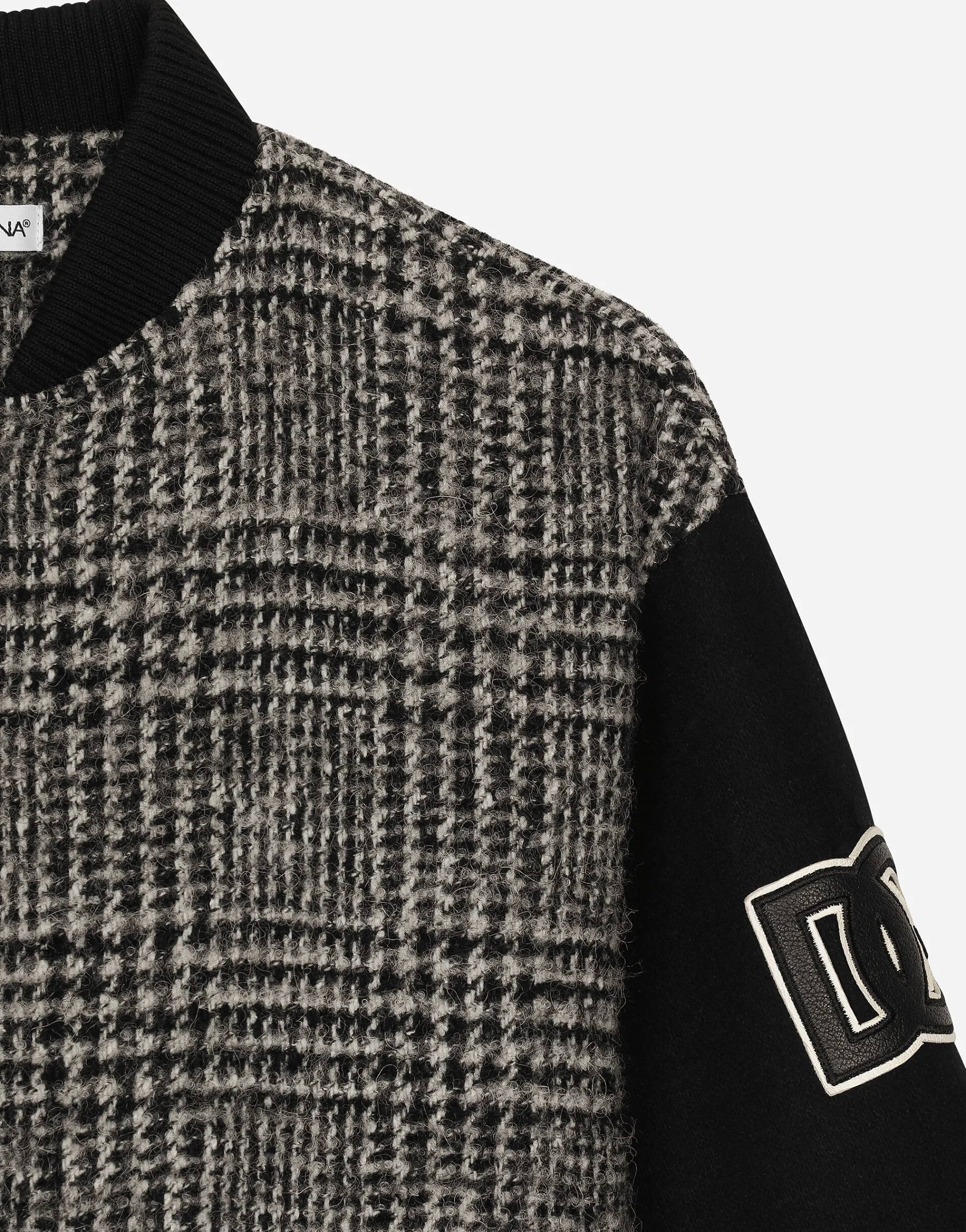 Wool-blend glen plaid bomber jacket