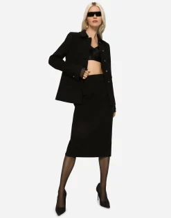 Woolen calf-length skirt