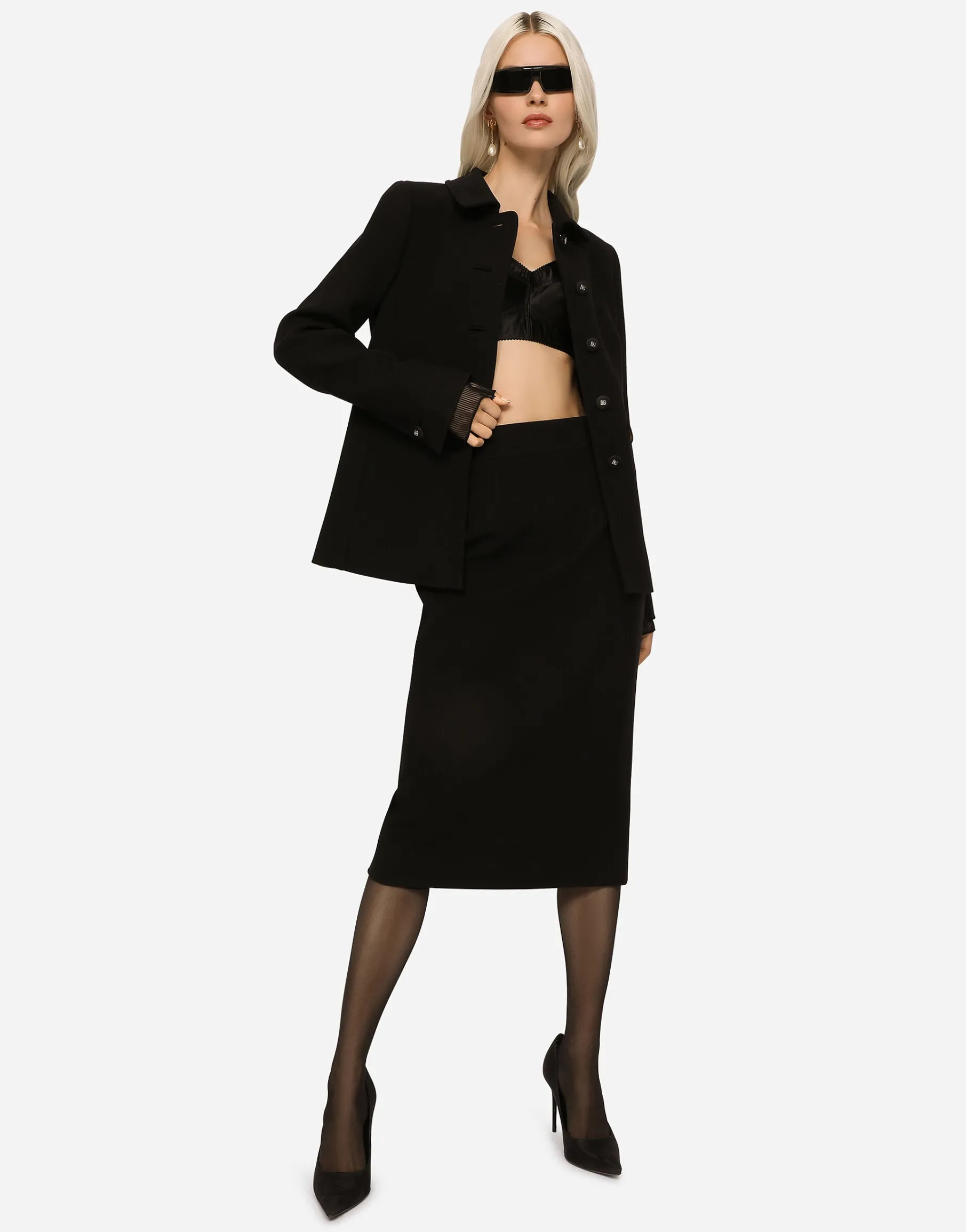 Woolen calf-length skirt
