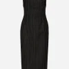 Woolen fabric pinstripe midi dress