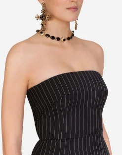 Woolen fabric pinstripe midi dress