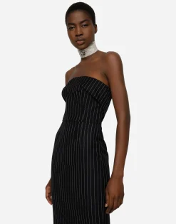 Woolen fabric pinstripe midi dress
