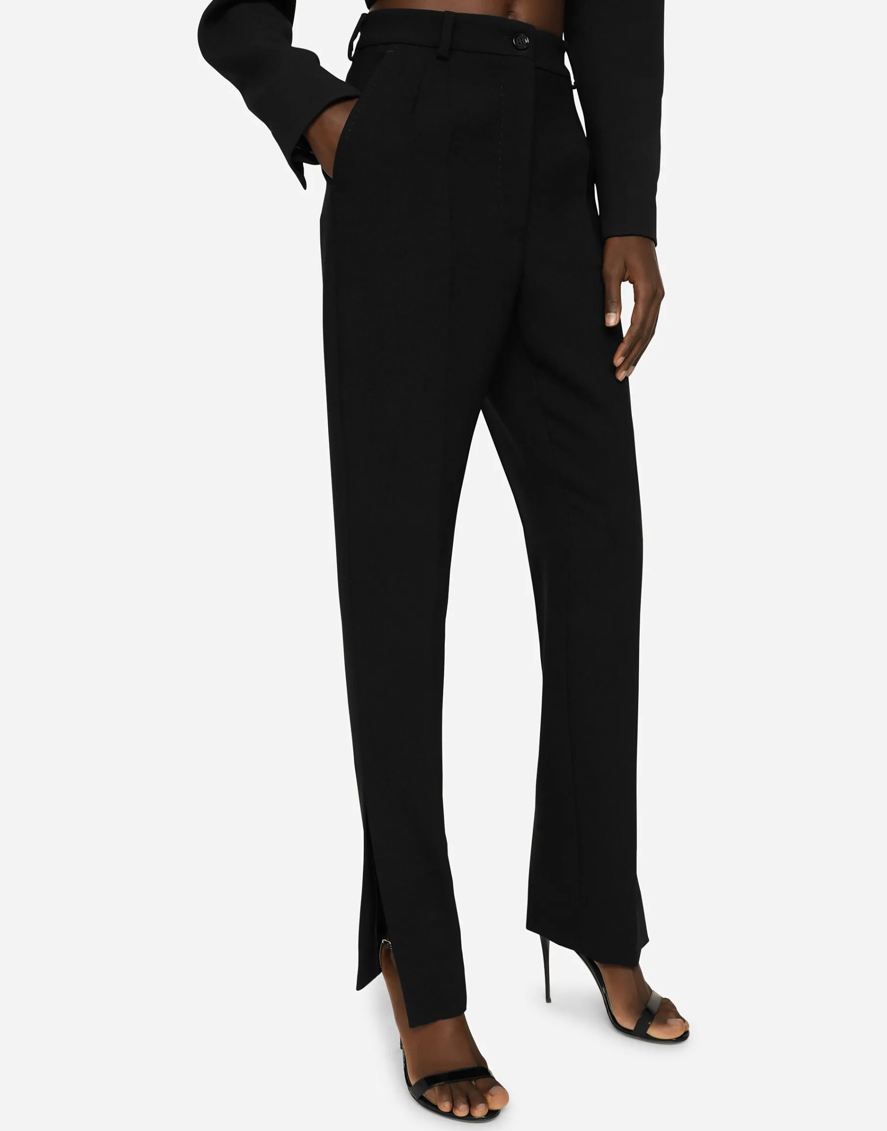 Woolen pants with slits on the hem
