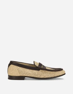 Woven raffia loafers