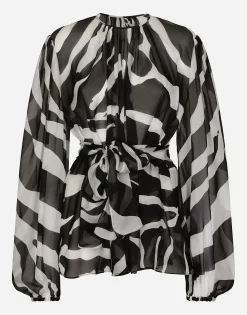 Zebra-print chiffon blouse