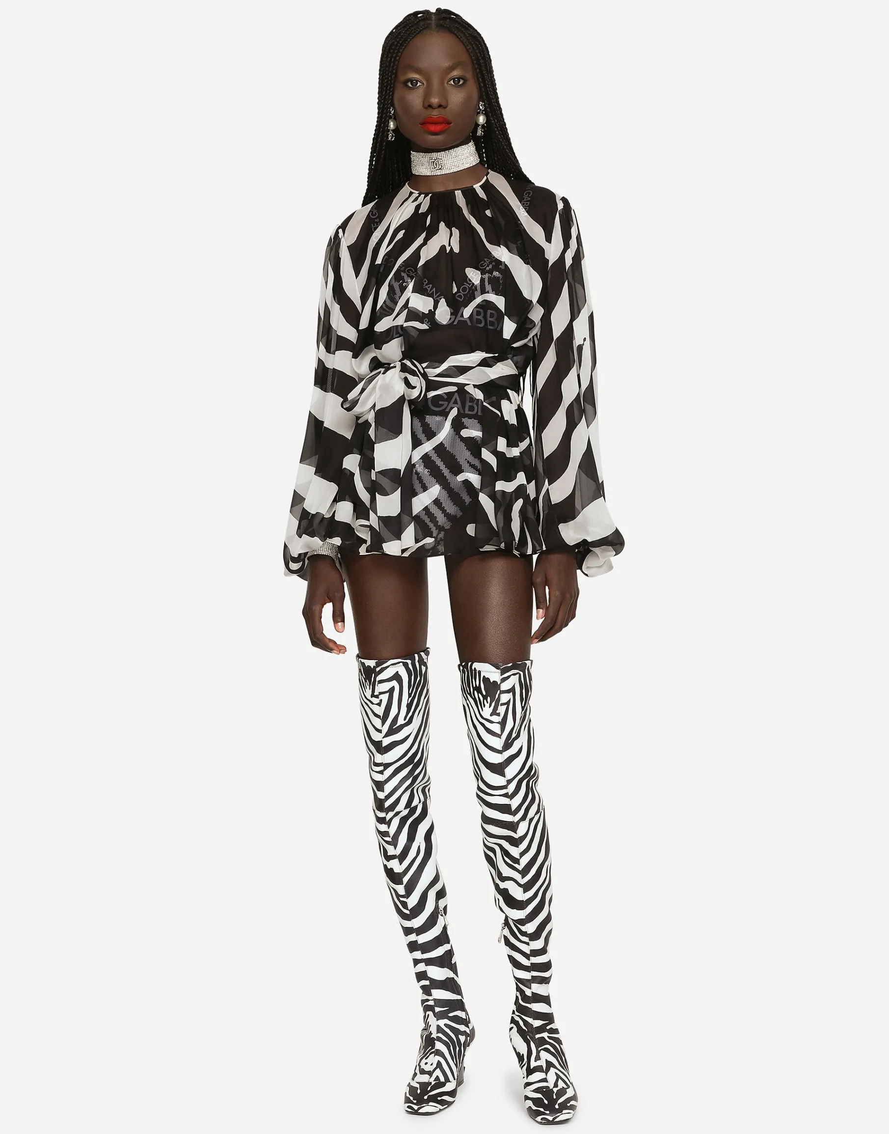 Zebra-print chiffon blouse