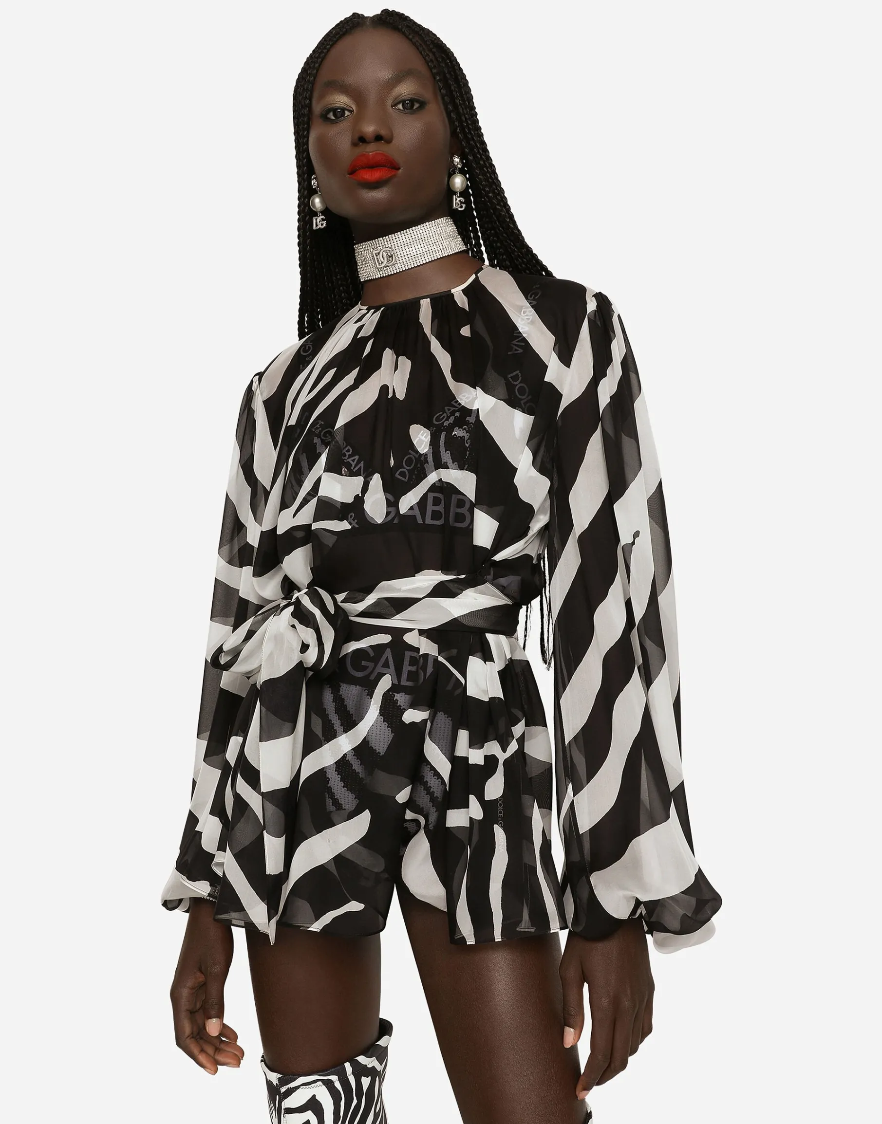 Zebra-print chiffon blouse