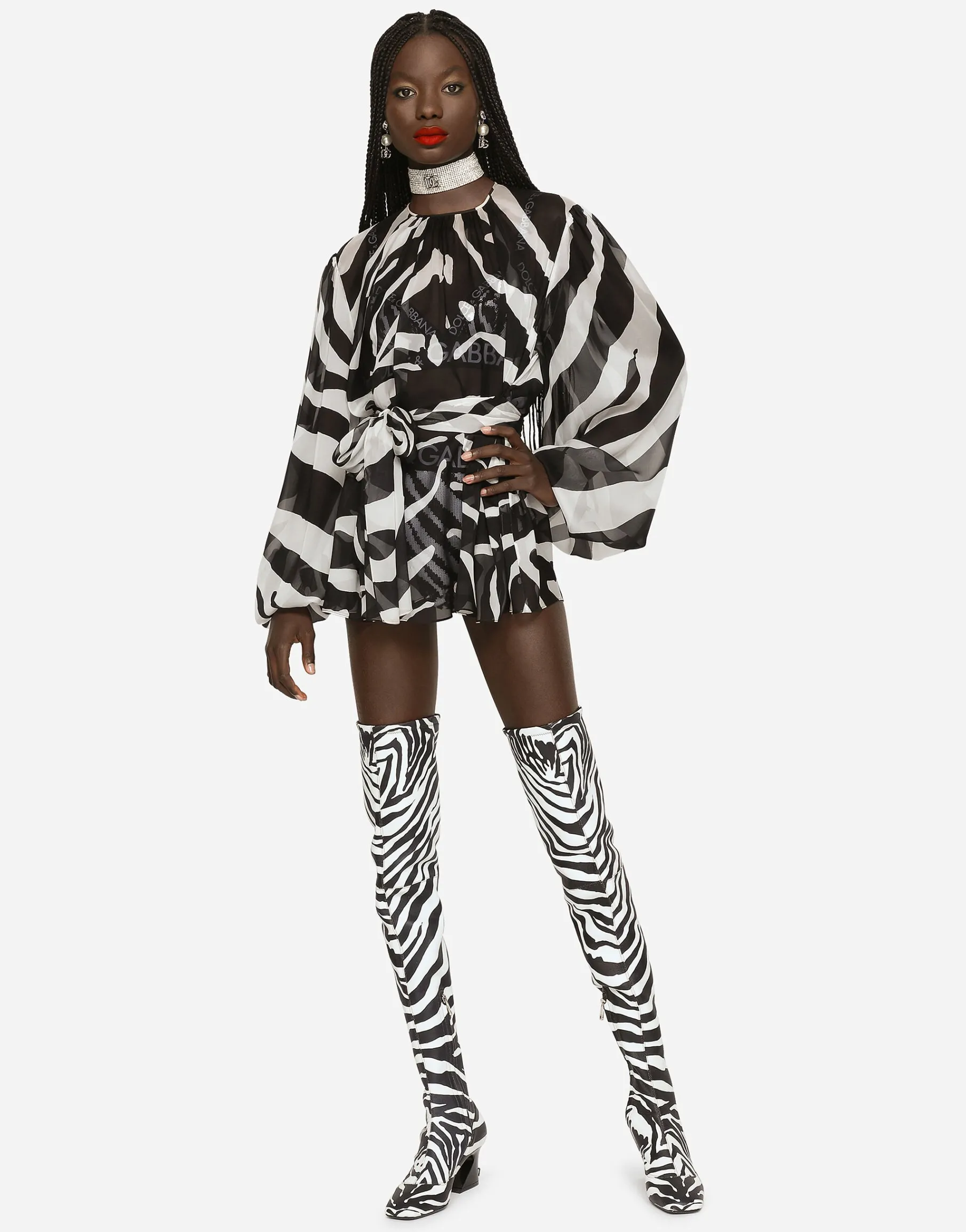 Zebra-print chiffon blouse