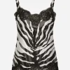 Zebra-print chiffon lingerie-style top with lace detailing