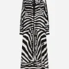 Zebra-print crepe de chine caftan