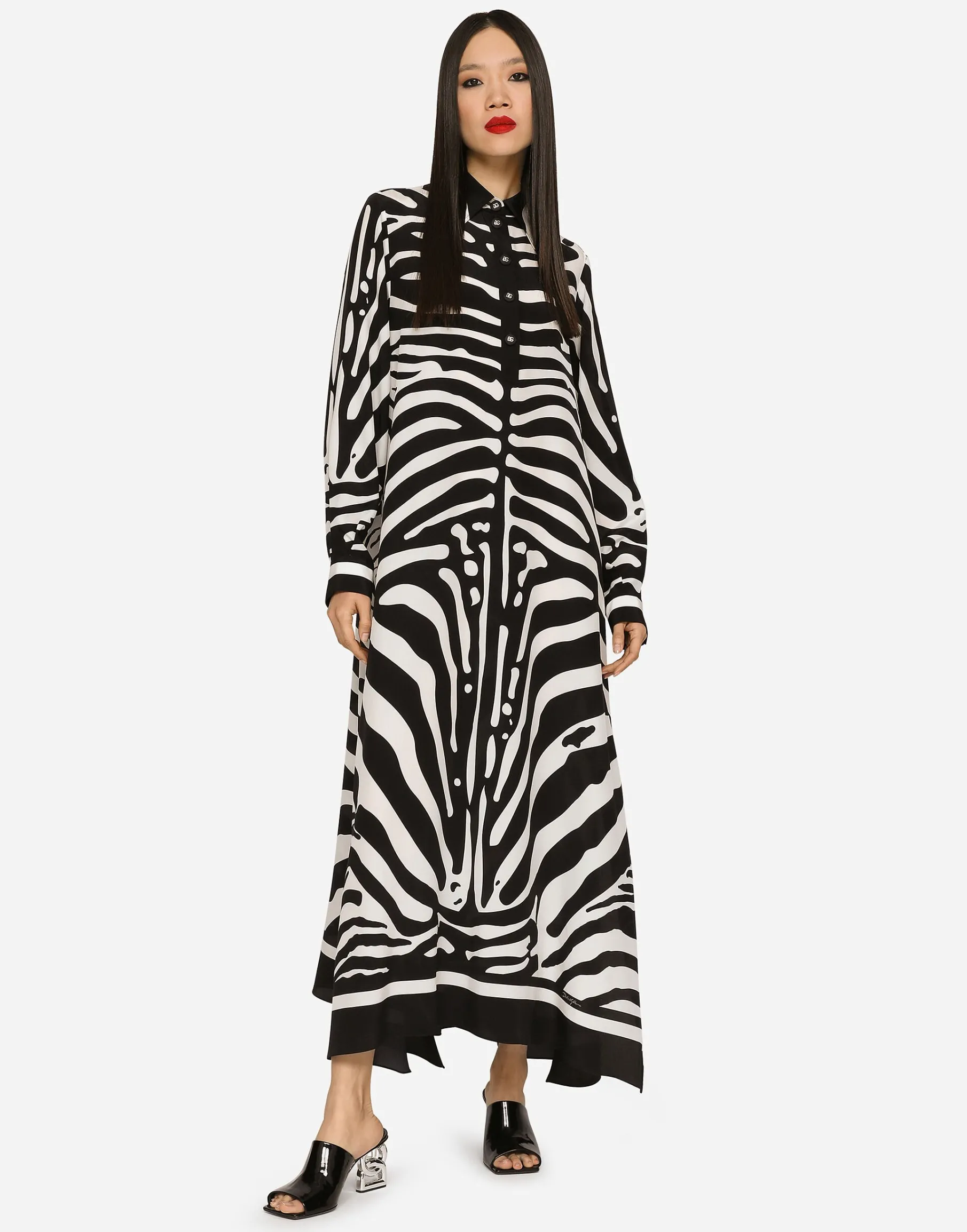Zebra-print crepe de chine caftan