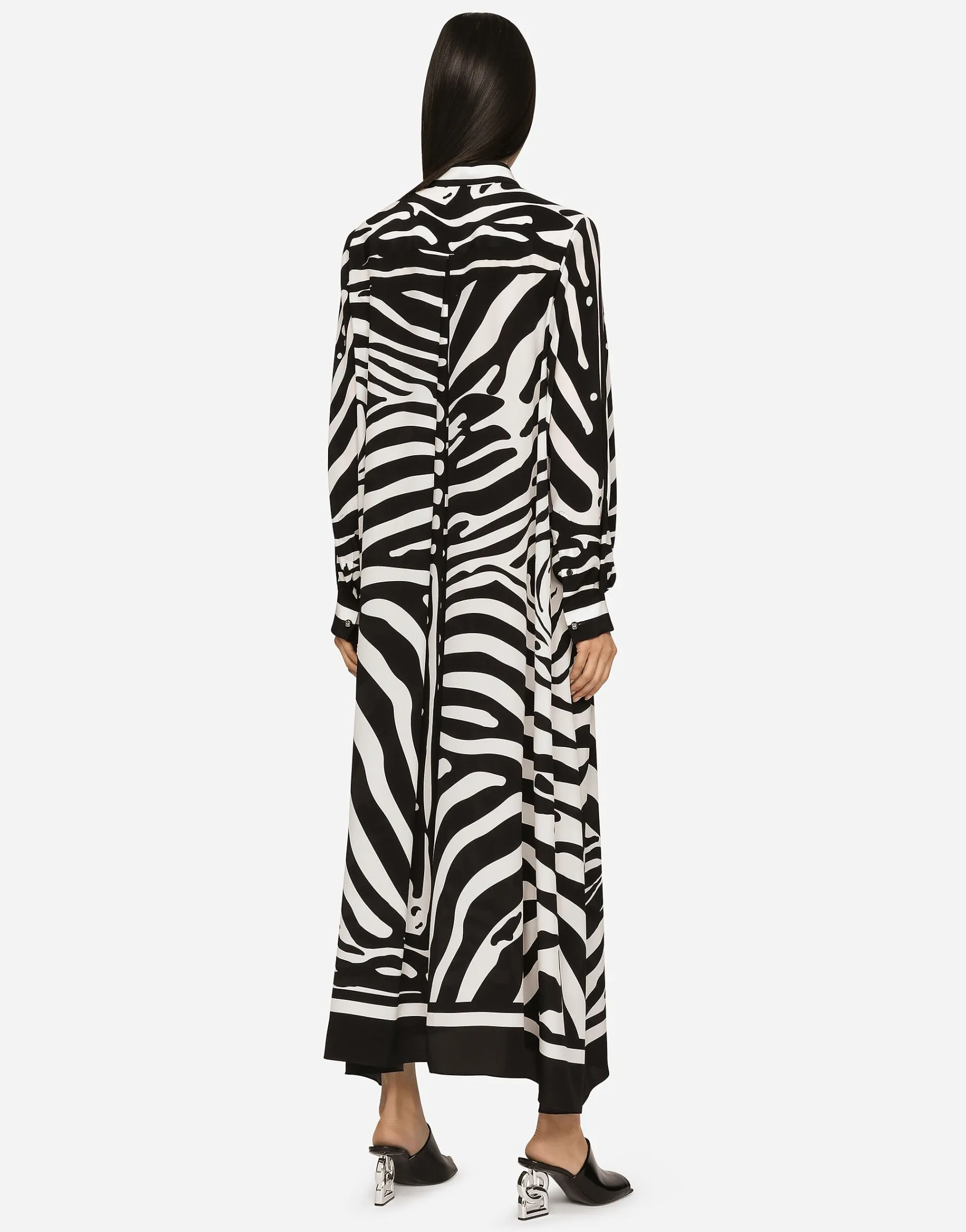 Zebra-print crepe de chine caftan