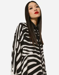 Zebra-print crepe de chine caftan