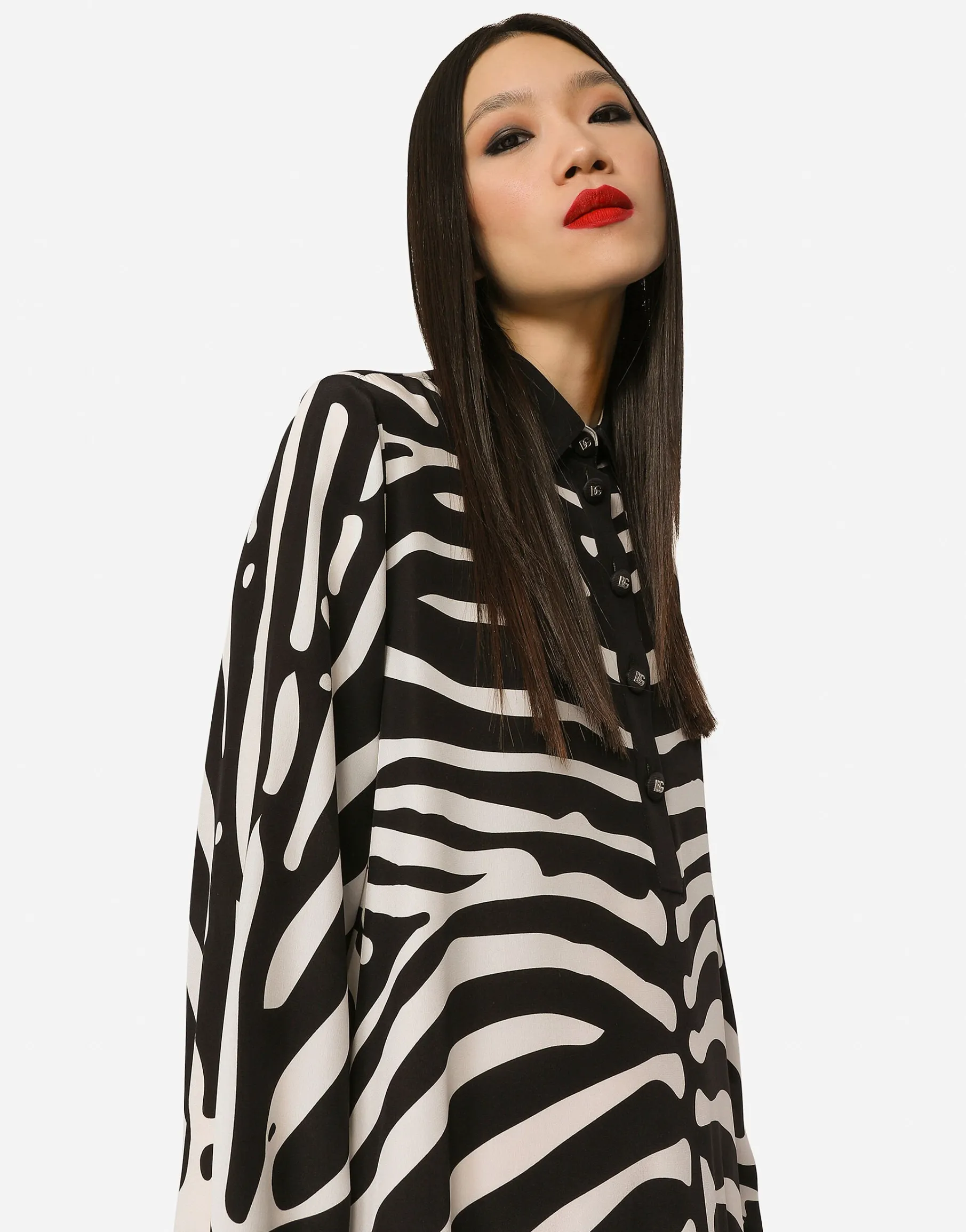 Zebra-print crepe de chine caftan