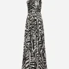 Zebra-print one-shoulder chiffon dress