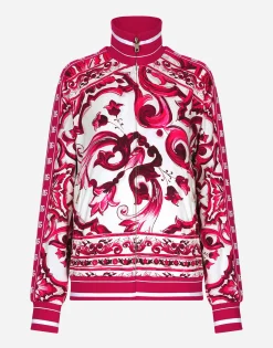 Zip-up cady sweatshirt with Majolica print