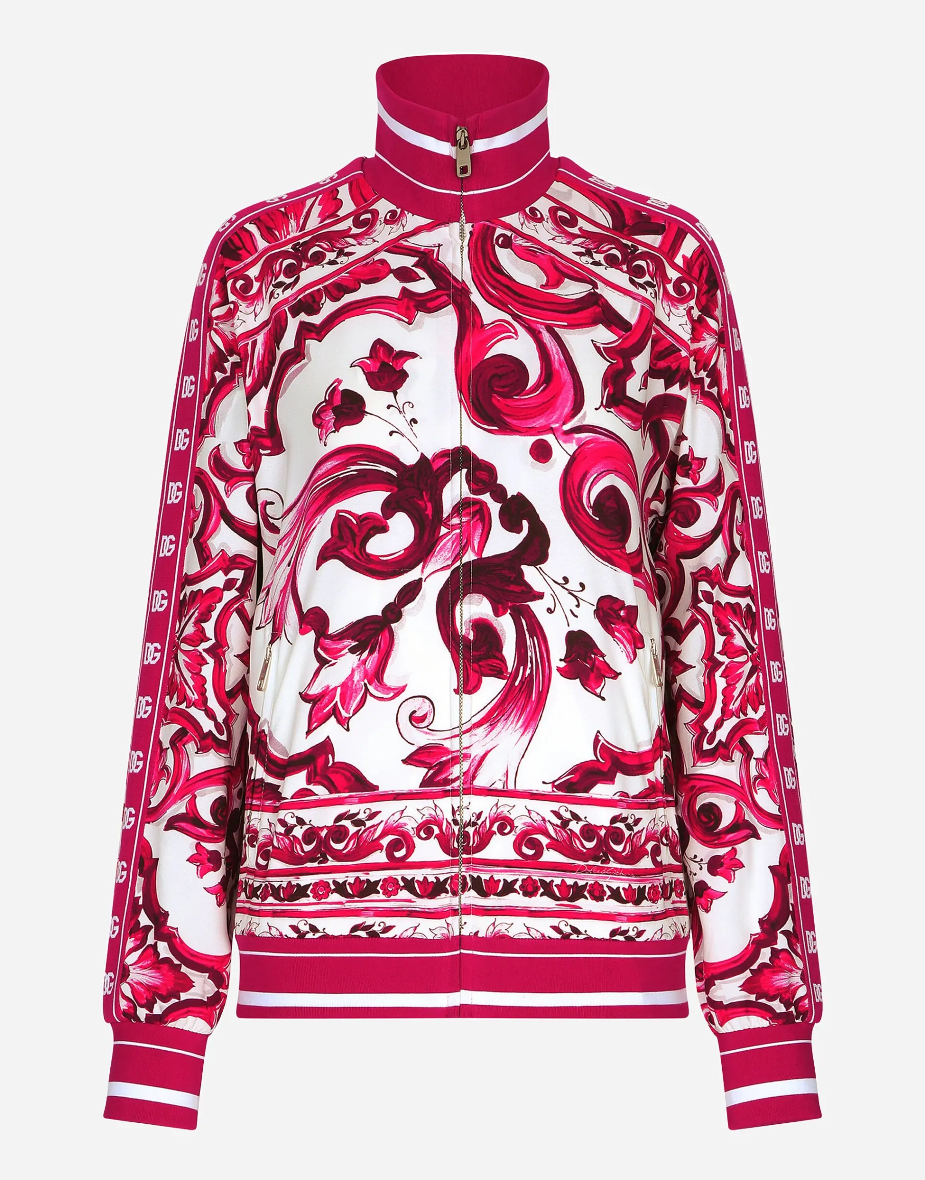 Zip-up cady sweatshirt with Majolica print