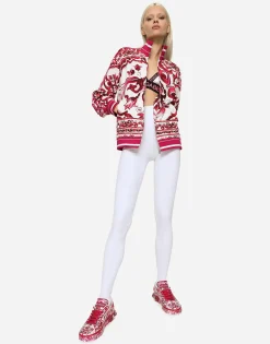 Zip-up cady sweatshirt with Majolica print