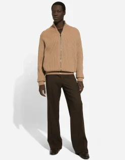 Zip-up cashmere sweatshirt with high neck