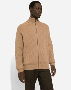 Zip-up cashmere sweatshirt with high neck