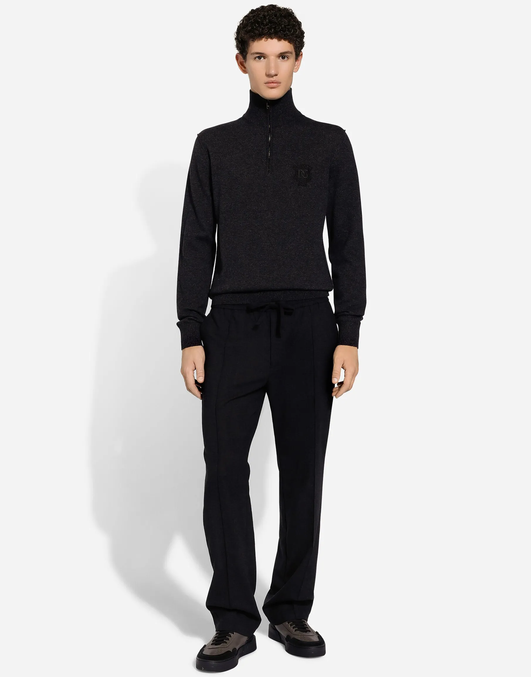 Zip-up cashmere turtle-neck sweater