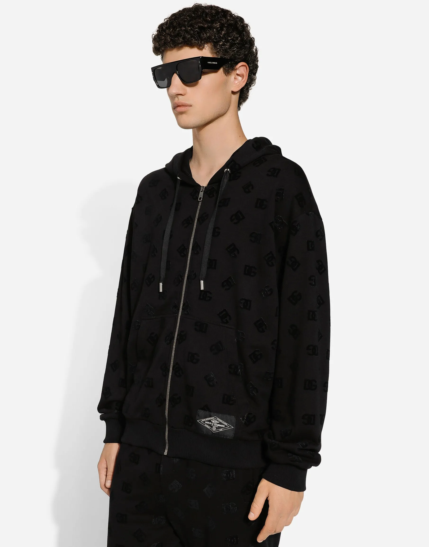 Zip-up hoodie with all-over DG print