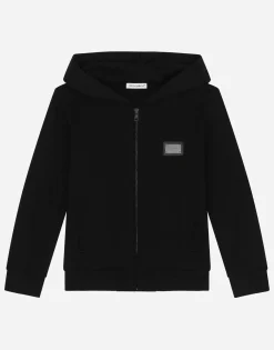 Zip-up hoodie with logo tag