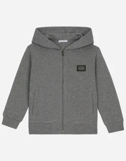 Zip-up hoodie with logo tag