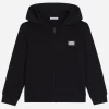 Zip-up hoodie with logo tag