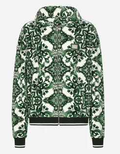 Zip-up hoodie with majolica print