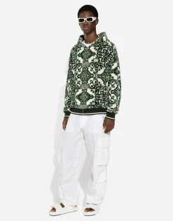 Zip-up hoodie with majolica print