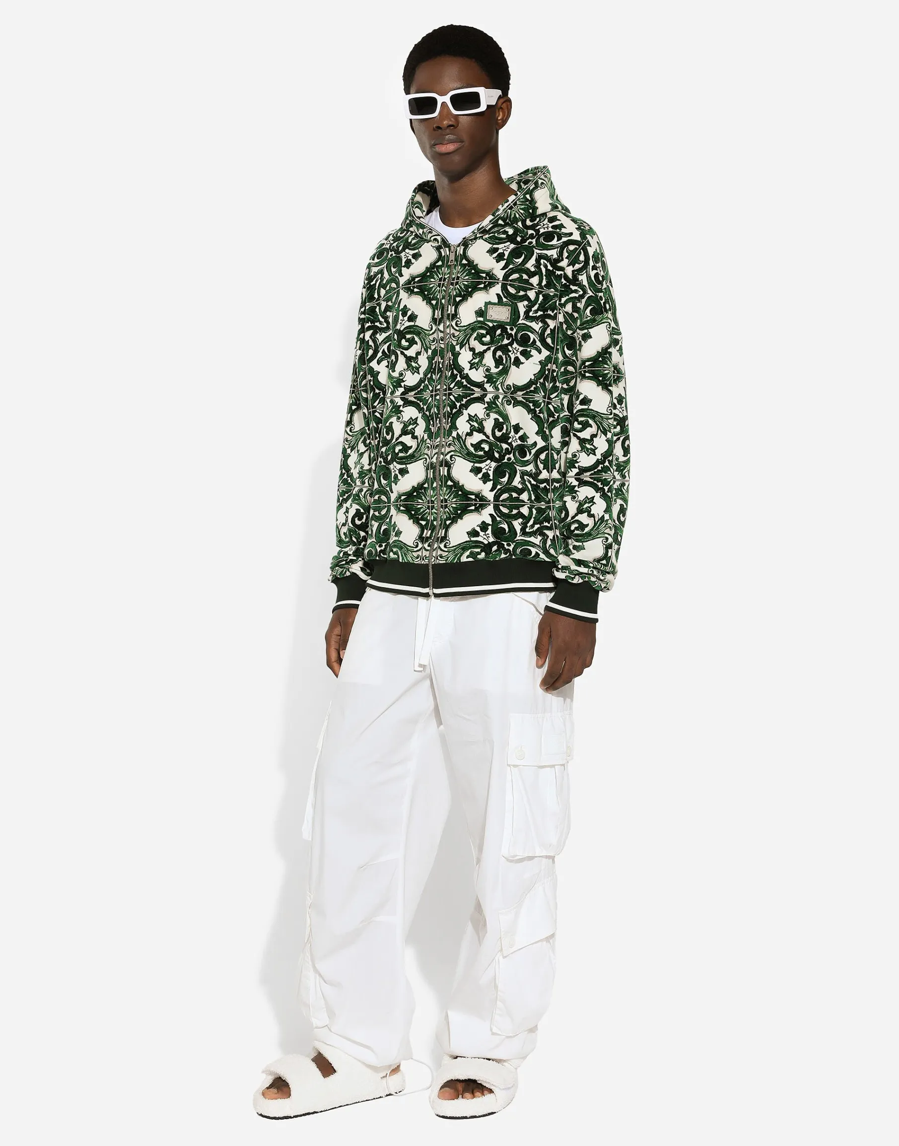 Zip-up hoodie with majolica print