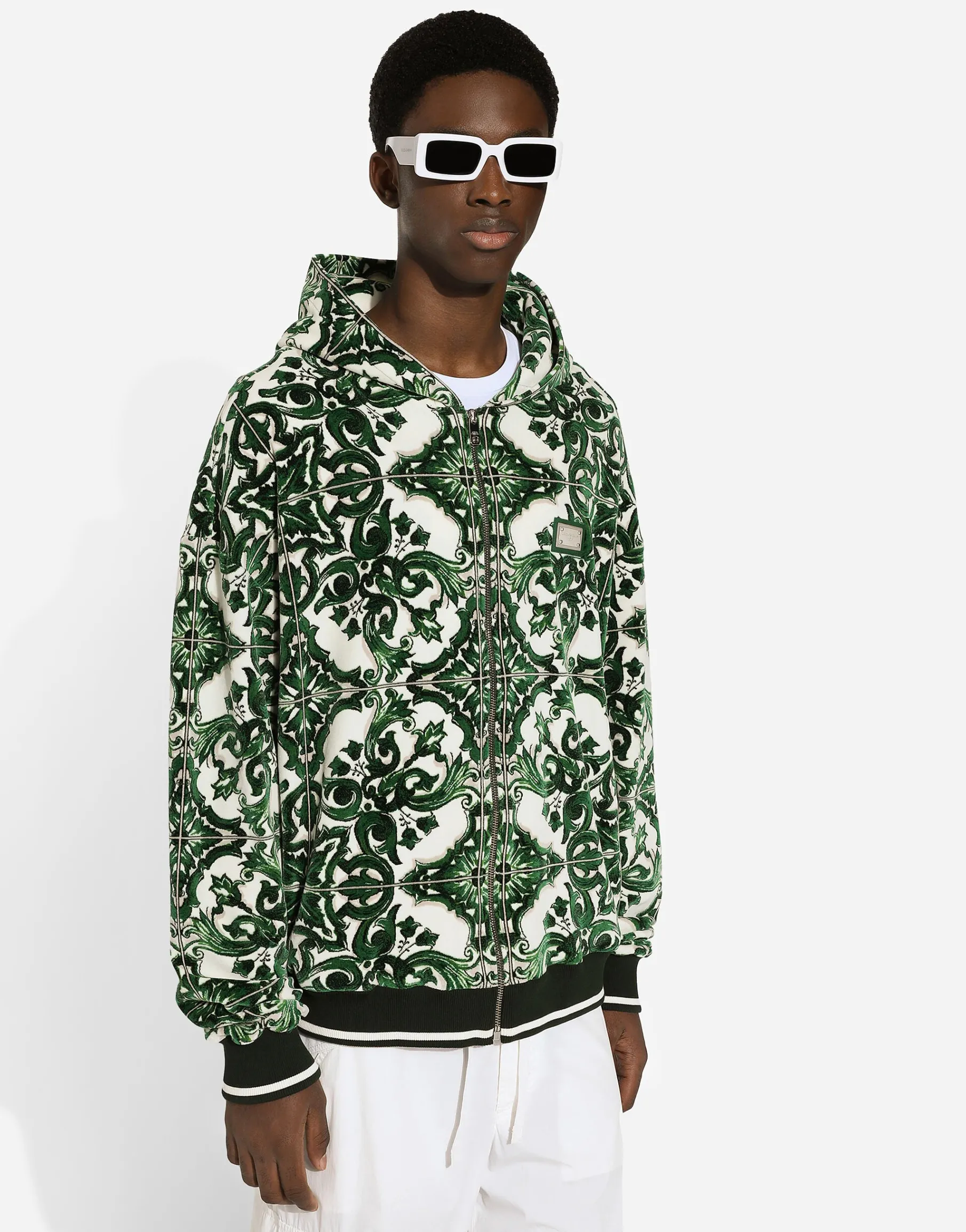 Zip-up hoodie with majolica print
