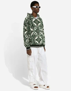 Zip-up hoodie with majolica print