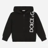 Zip-up jersey hoodie with logo print