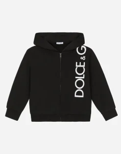 Zip-up jersey hoodie with logo print