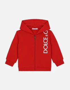 Zip-up jersey hoodie with logo print