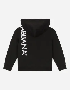 Zip-up jersey hoodie with logo print