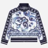 Zip-up jersey sweatshirt with majolica print