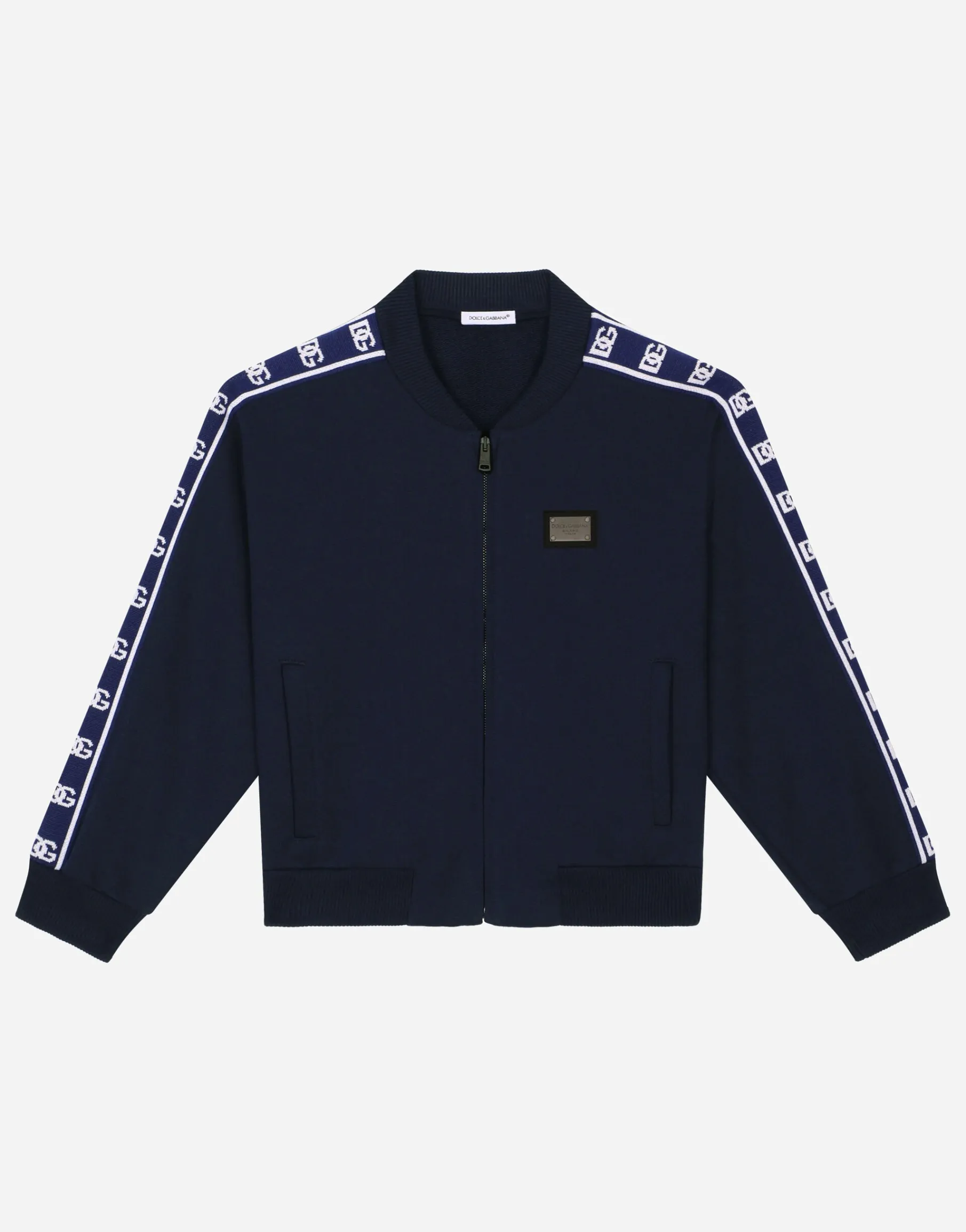 Zip-up jersey sweatshirt with logo side bands