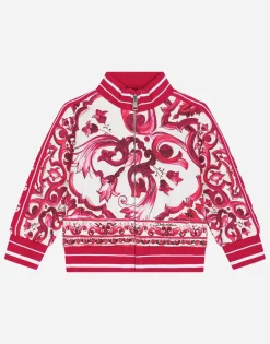 Zip-up jersey sweatshirt with majolica print