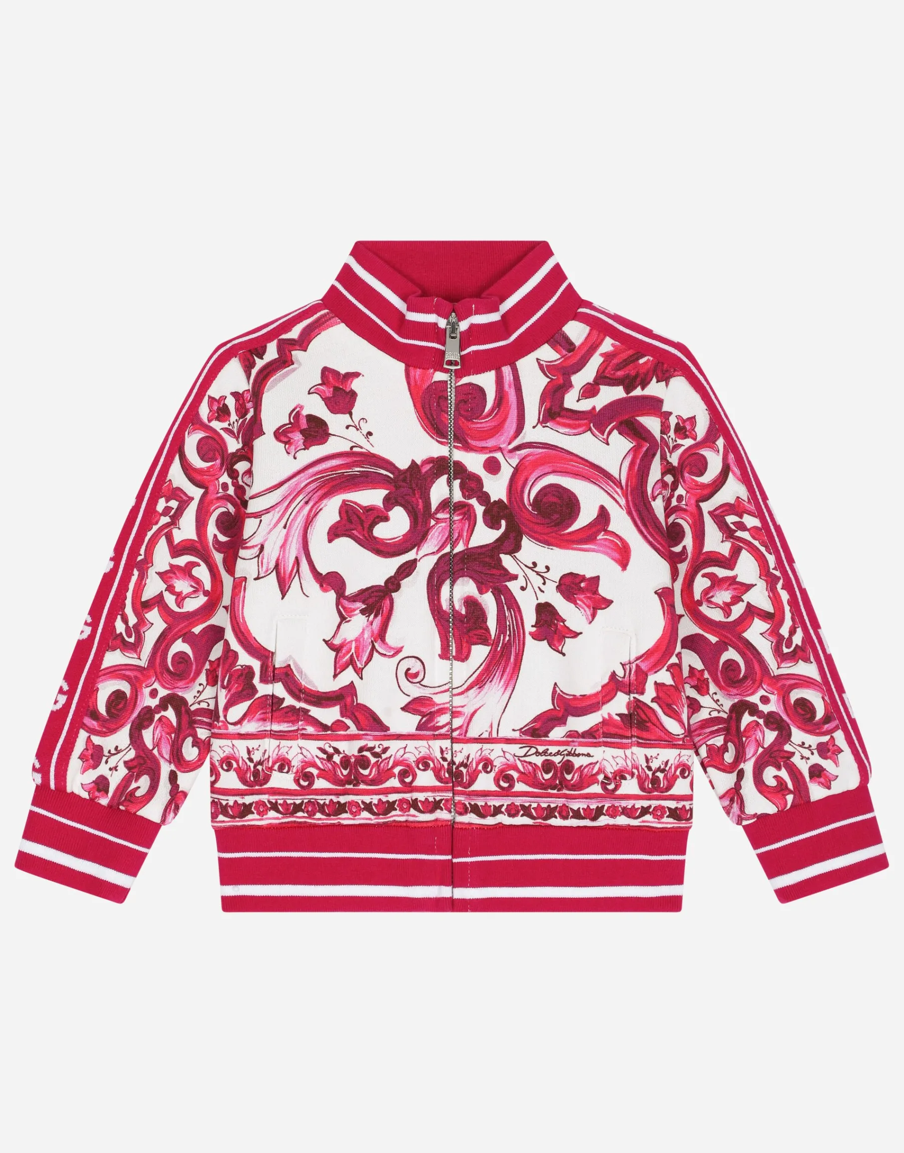 Zip-up jersey sweatshirt with majolica print