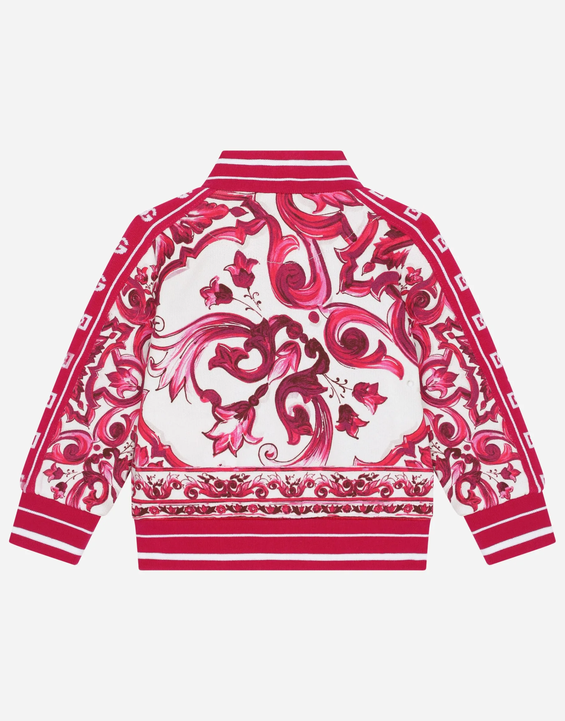 Zip-up jersey sweatshirt with majolica print