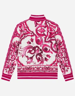 Zip-up jersey sweatshirt with majolica print