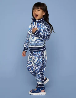 Zip-up jersey sweatshirt with majolica print